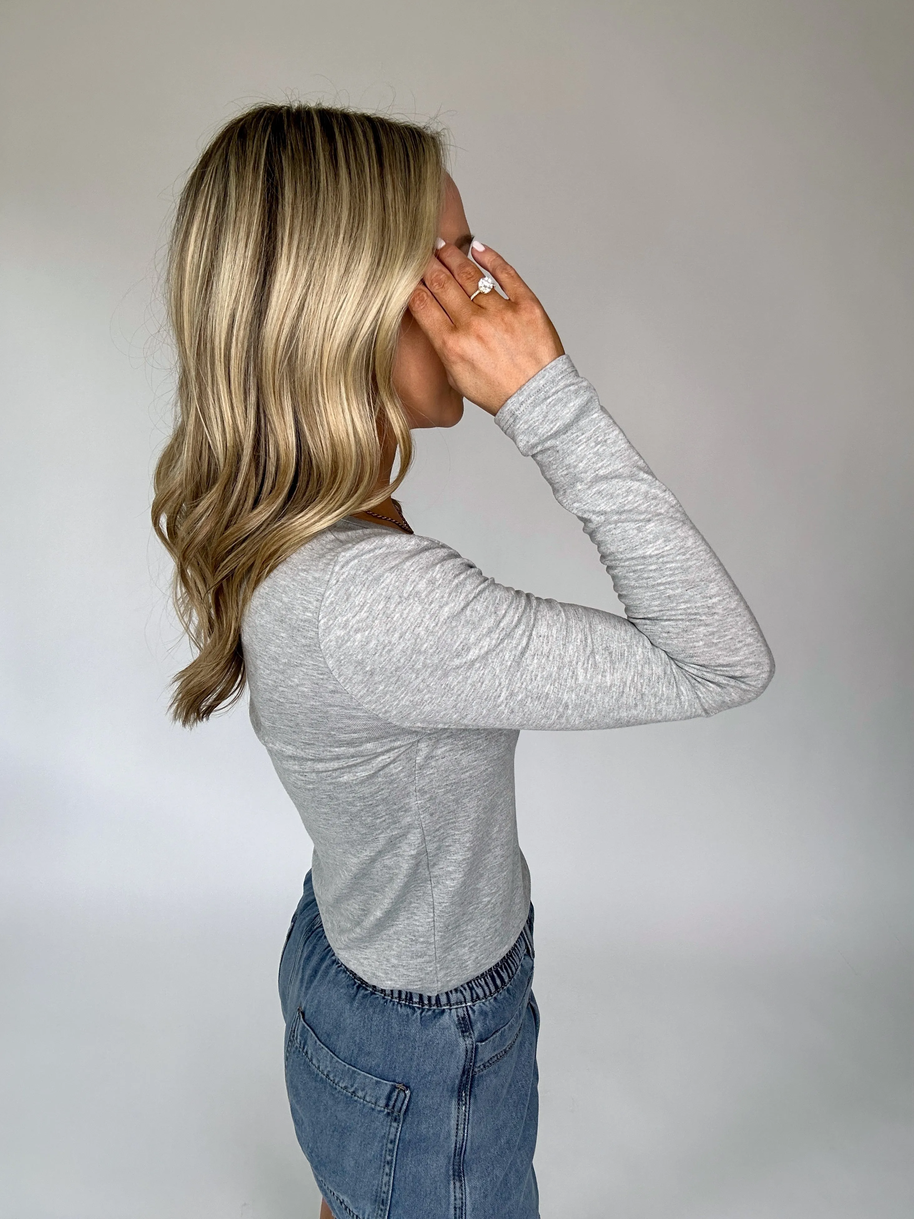 Center Stage Long Sleeve Top - Heather Grey