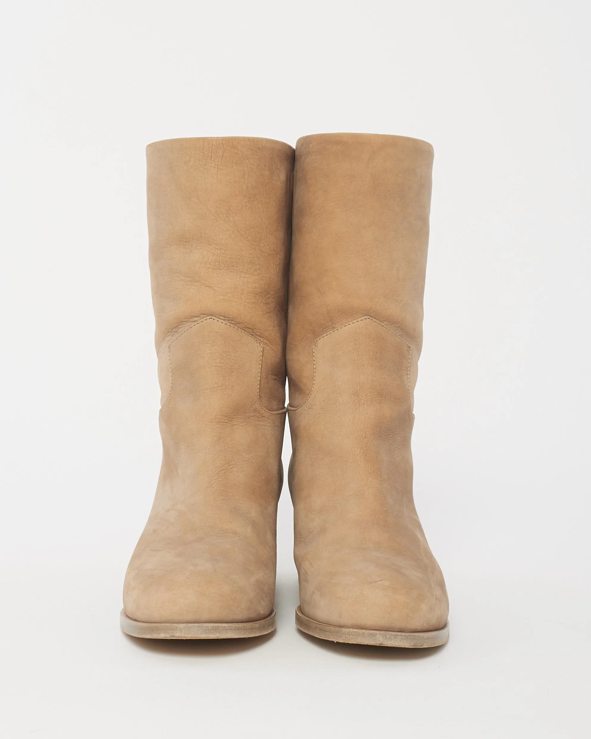 Chanel Light Beige Suede Logo Stitch Ankle Booties - 36.5