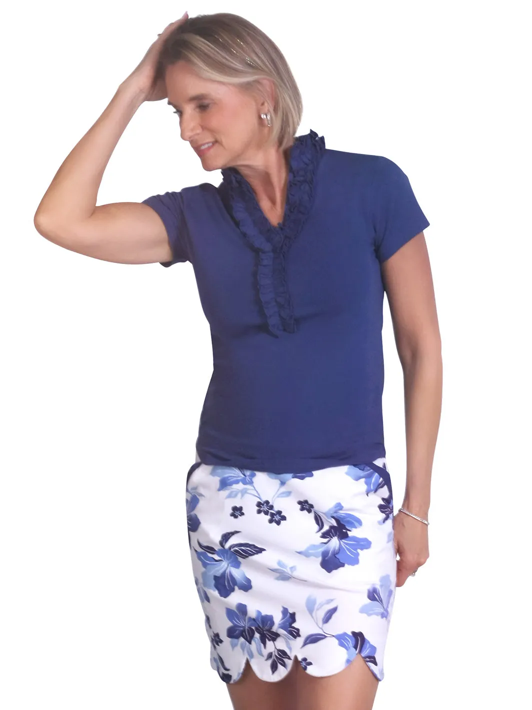 Charlie Ruffle Short Sleeve Top Navy