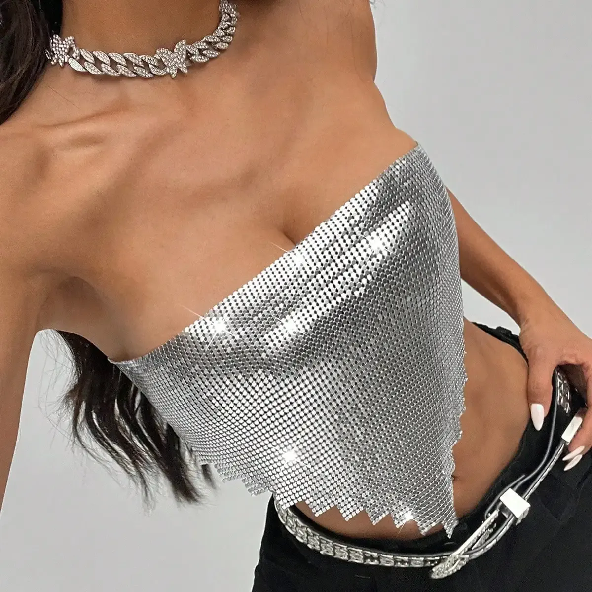 Chic Metal Sequins Party Tank Top