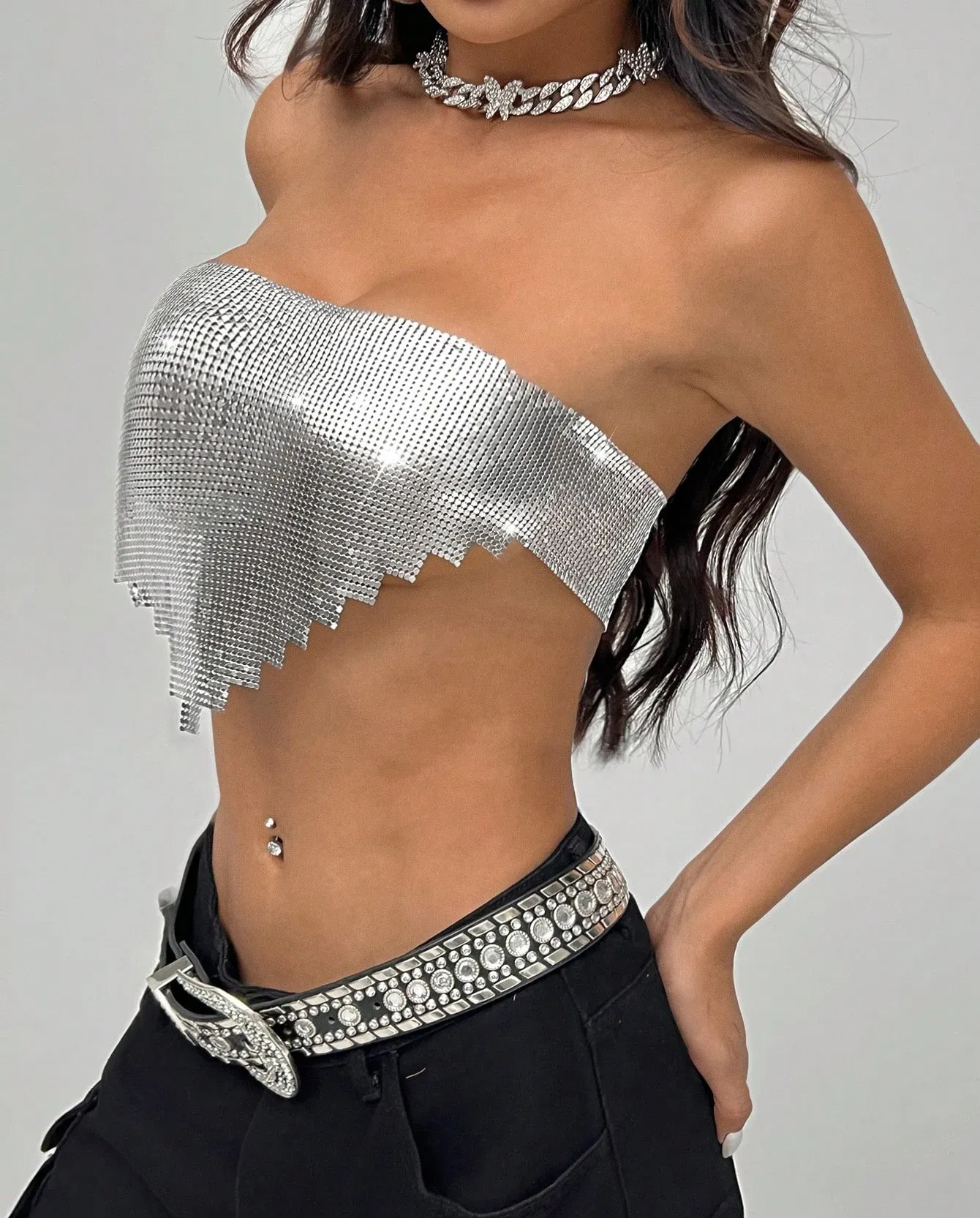 Chic Metal Sequins Party Tank Top