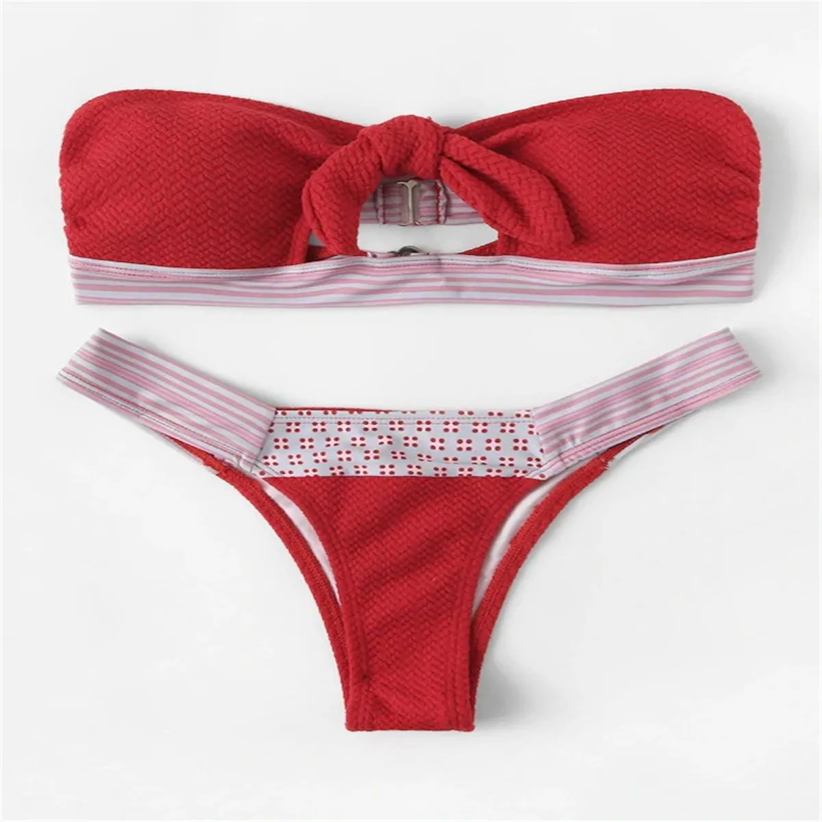 Chic Plain Strappy Color Block Swimwear