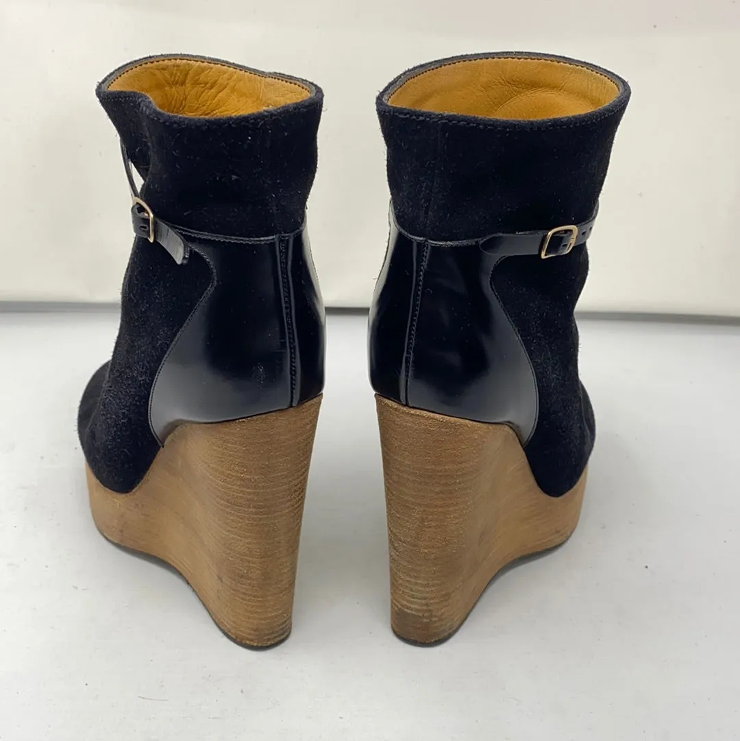Chloe Black Suede Platform Wedge Bootie
