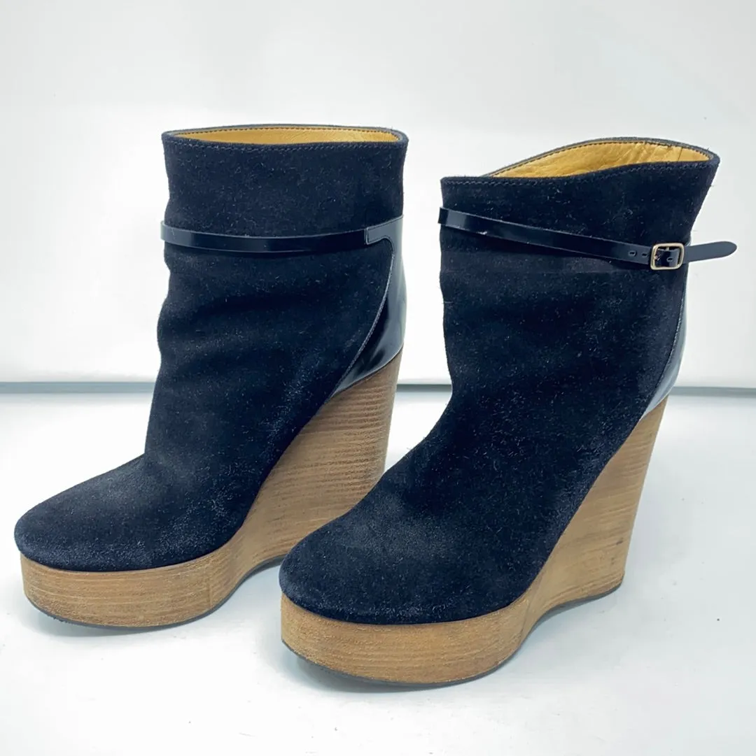 Chloe Black Suede Platform Wedge Bootie