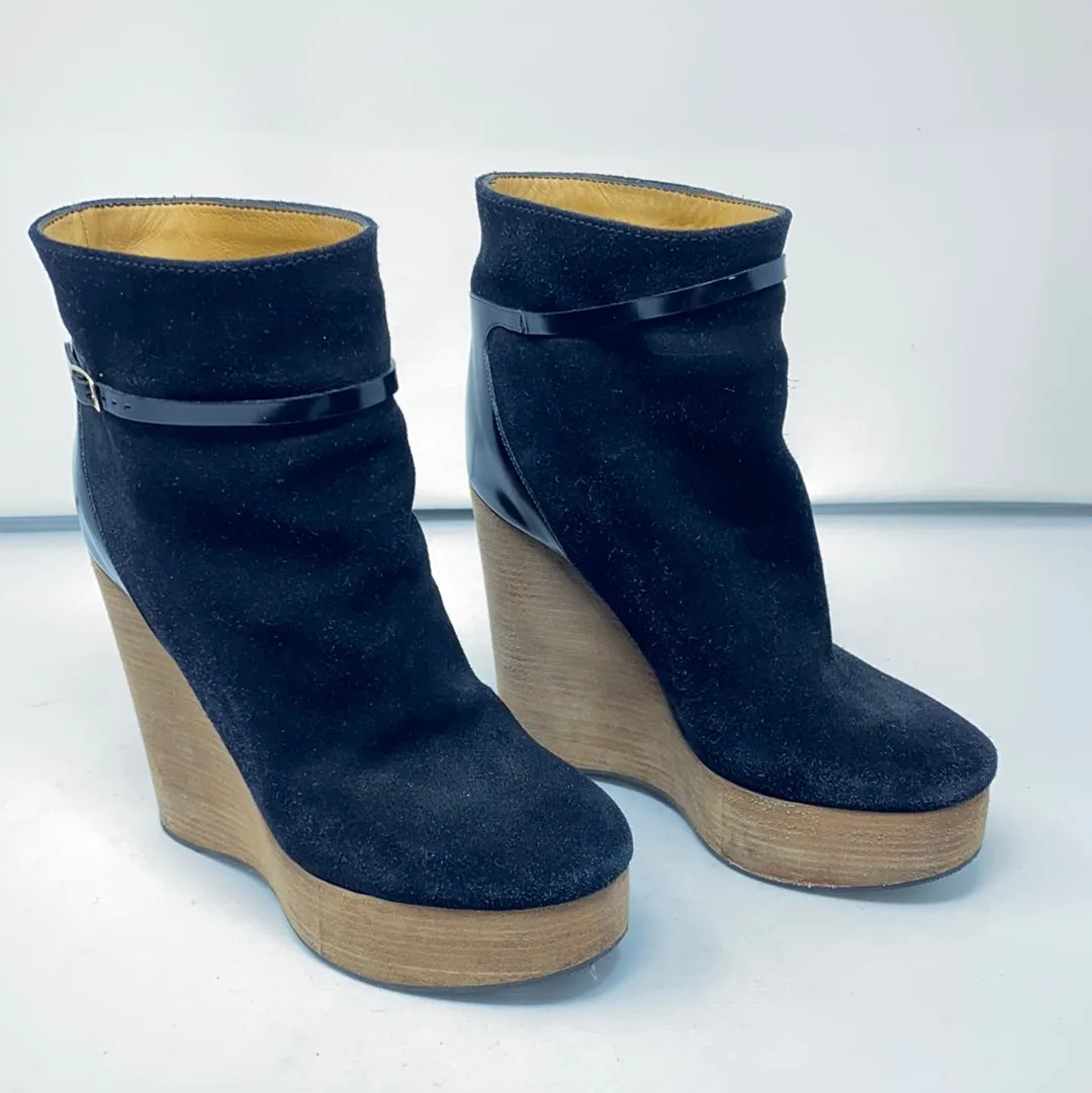 Chloe Black Suede Platform Wedge Bootie