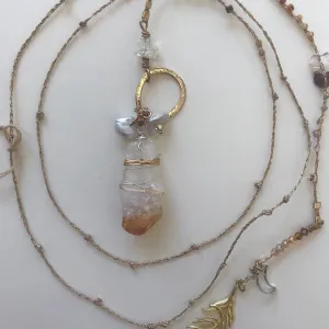 Citrine Point Necklace with Gold Feather