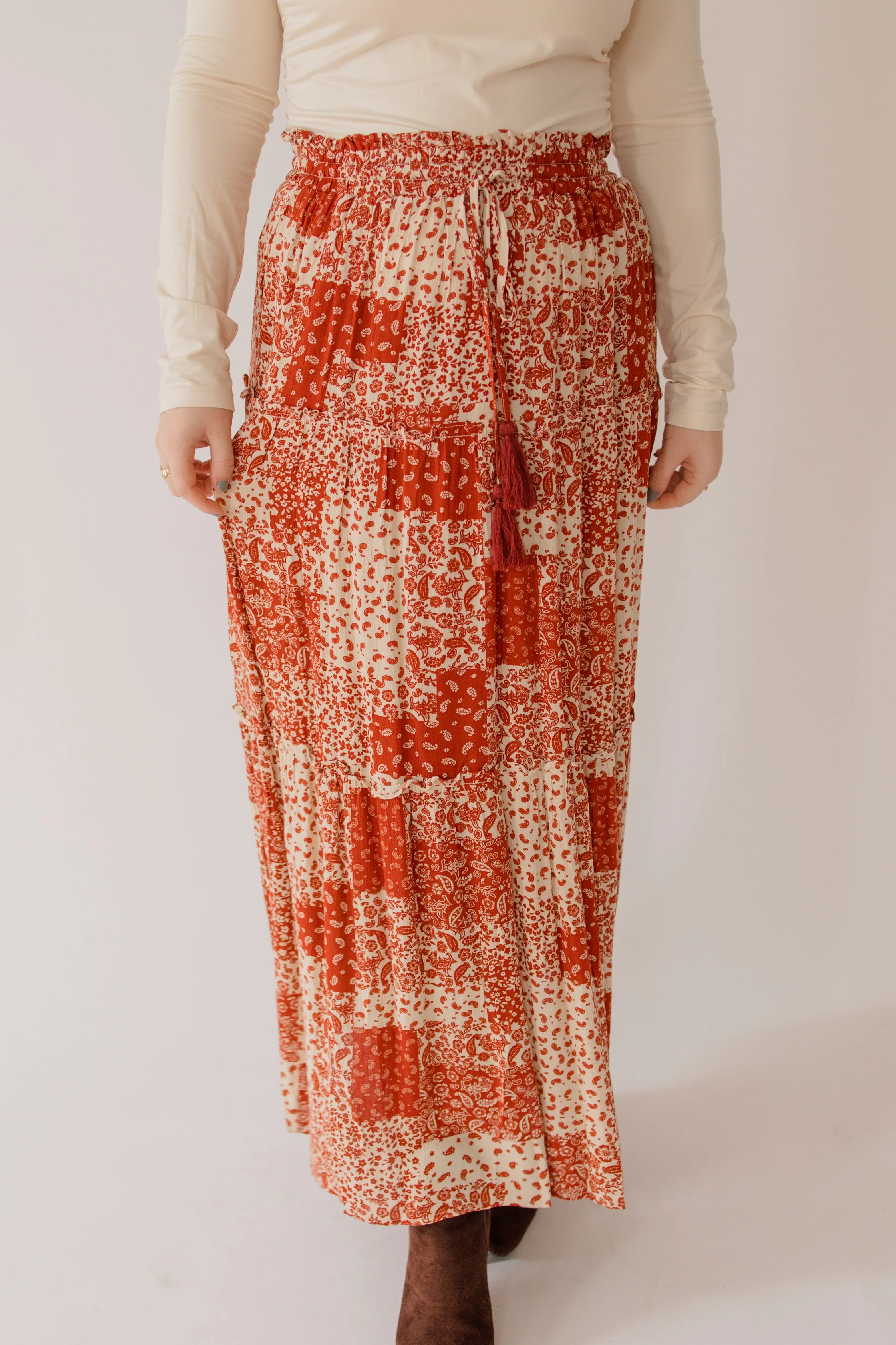 Dainty Paisley Patchwork Tiered Skirt