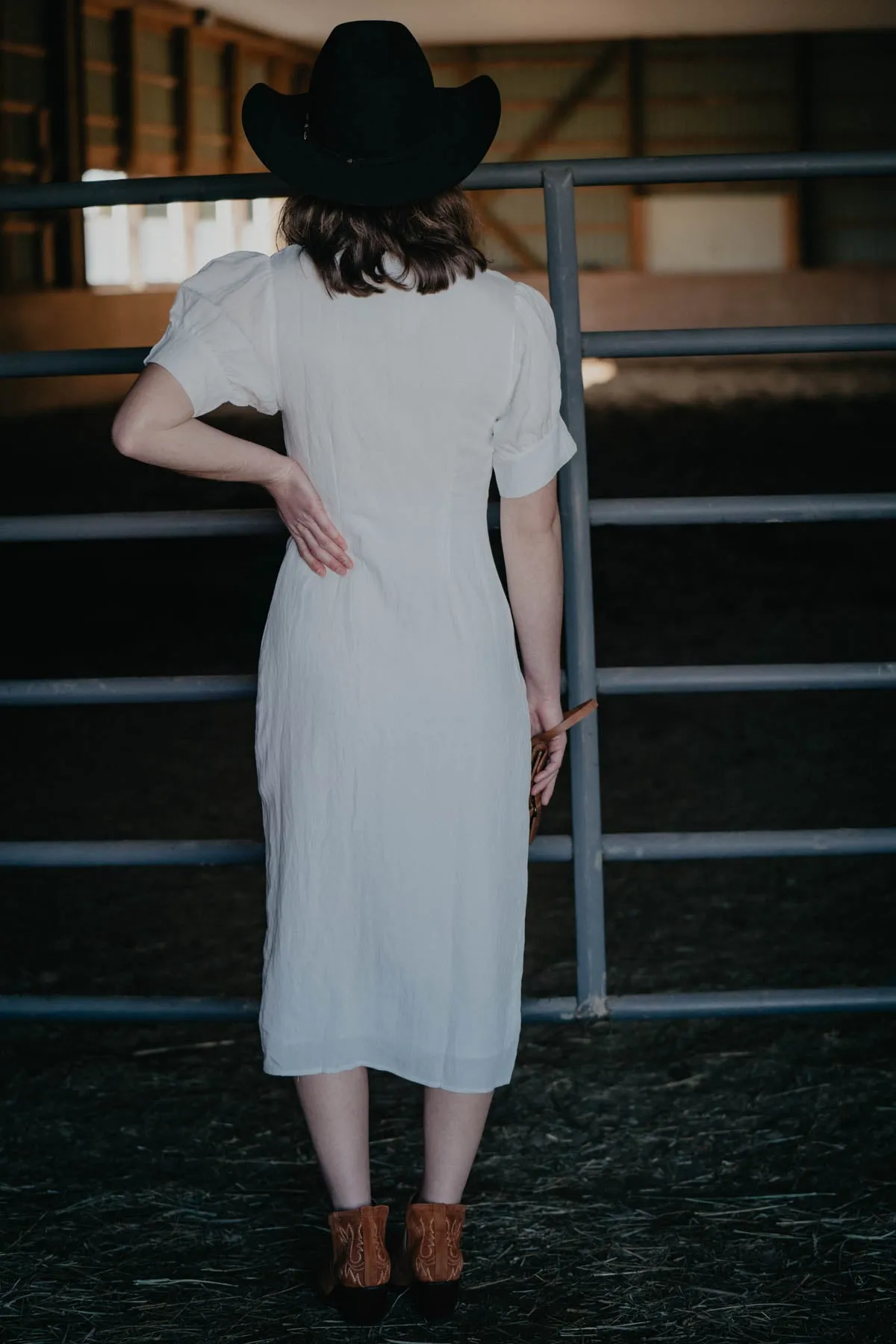 'Daphine' White Button Down Short Sleeve Dress (S & M ONLY)