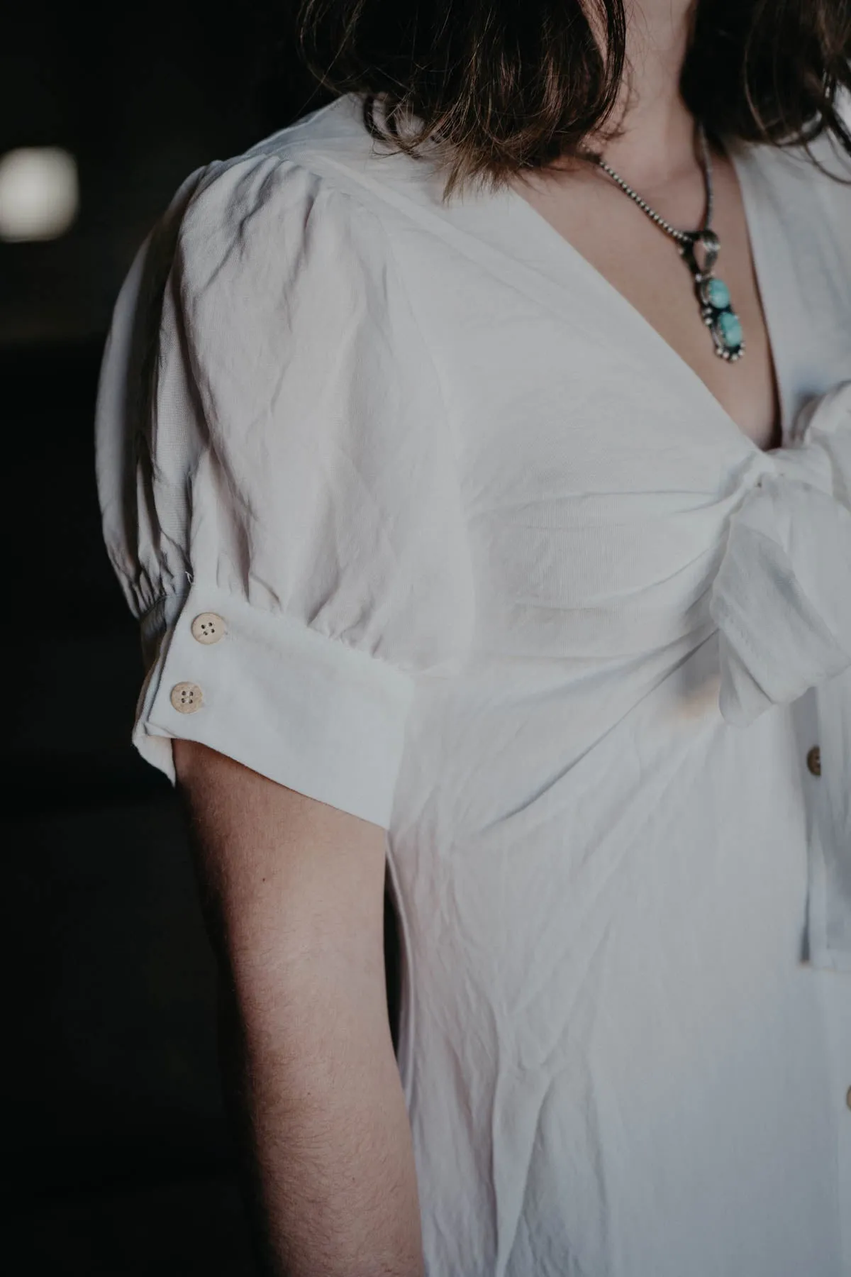 'Daphine' White Button Down Short Sleeve Dress (S & M ONLY)
