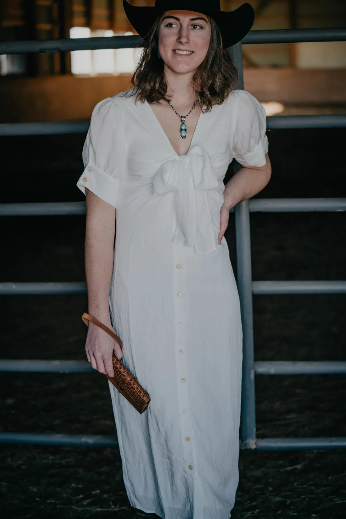 'Daphine' White Button Down Short Sleeve Dress (S & M ONLY)