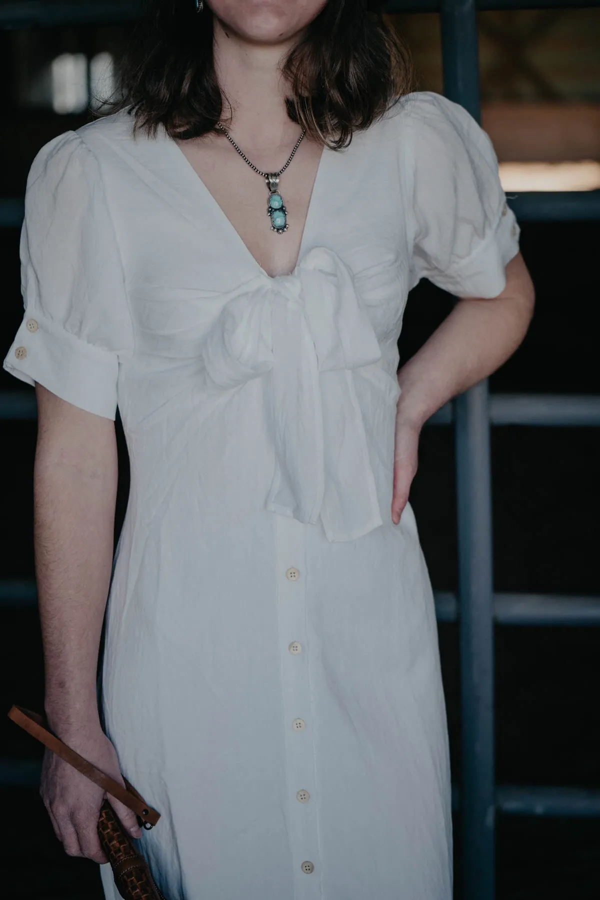 'Daphine' White Button Down Short Sleeve Dress (S & M ONLY)
