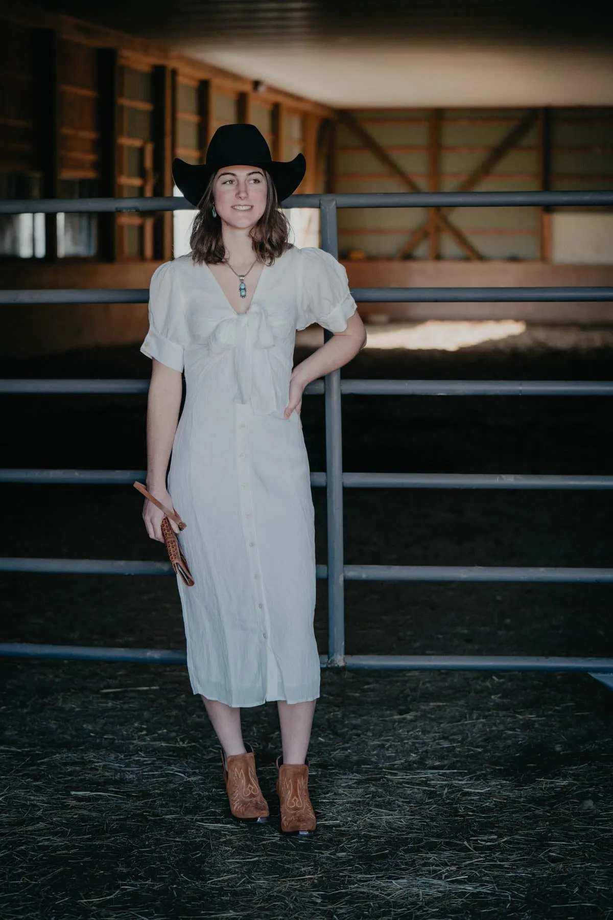 'Daphine' White Button Down Short Sleeve Dress (S & M ONLY)