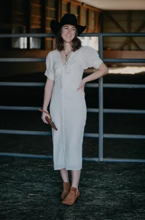 'Daphine' White Button Down Short Sleeve Dress (S & M ONLY)
