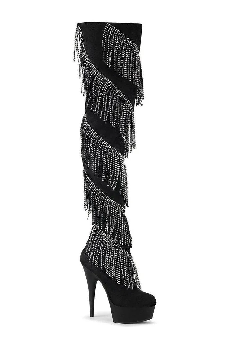 DELIGHT-3065 Thigh Boot | Black Faux Suede