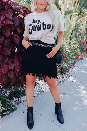 Different By Design Fringe Denim Skirt - Black