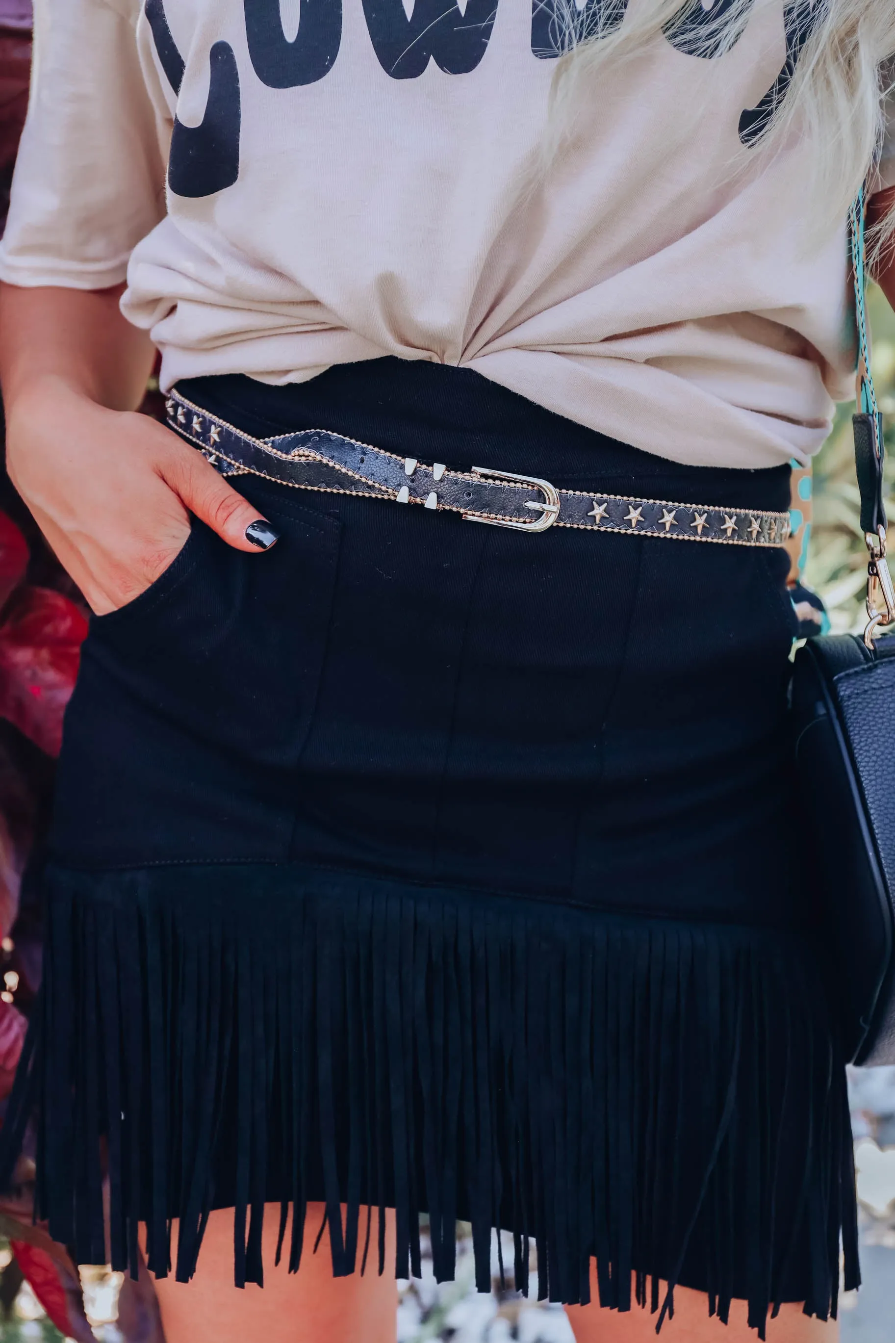 Different By Design Fringe Denim Skirt - Black
