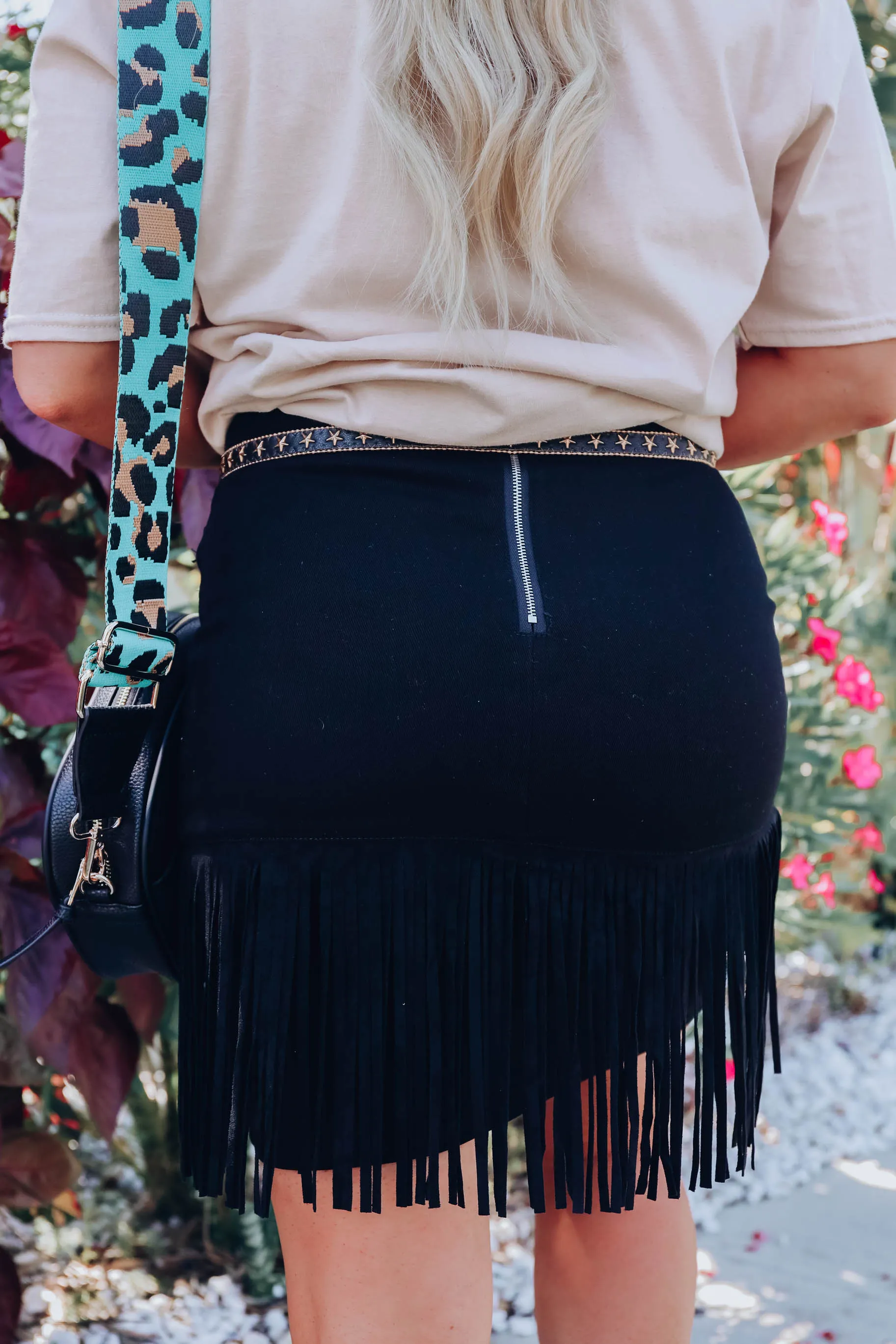 Different By Design Fringe Denim Skirt - Black