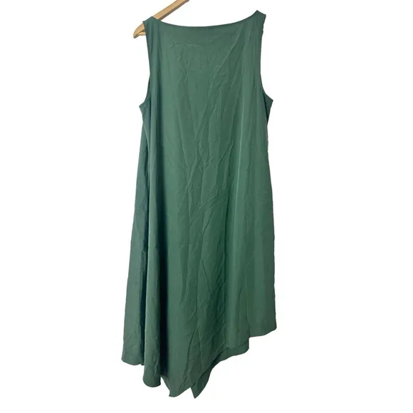 EILEEN FISHER Asymmetrical Shift Maxi Dress Medium Green Lagenlook Beach $238