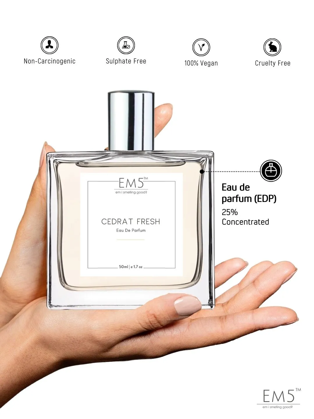 EM5™ Cedrat Fresh Unisex Perfume EDP Spray for Men & Women | Woody Citrus Aromatic Warm Spicy Fragrance | Luxury Gift for Him / Her | Variants Available: 50 ml Spray / 15 ml Spray