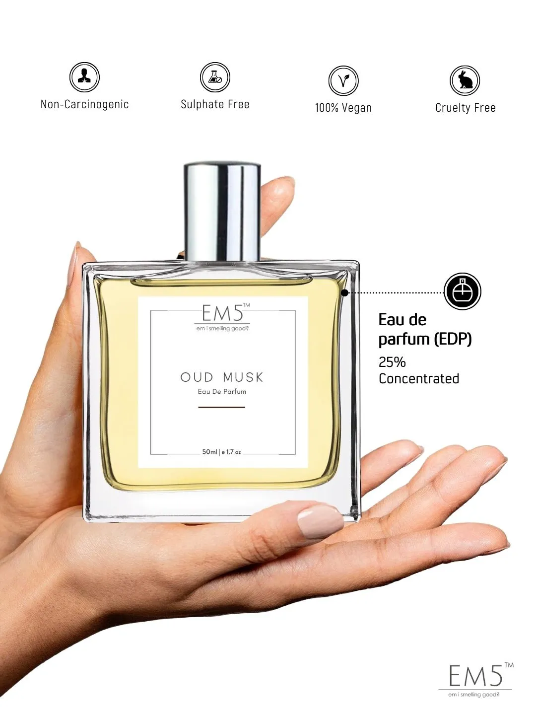 EM5™ Oud Musk Unisex Perfume | Woody Oud Warm Spicy Fragrance Accords | Eau De Parfum Spray for Men & Women | Luxury Gift for Him / Her | Sizes Available: 50 ml / 15 ml