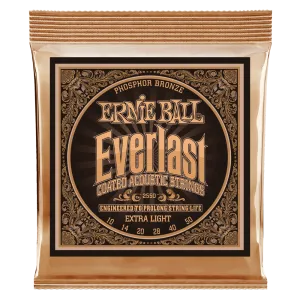 Ernie Ball Everlast Extra Light Coated Phosphor Bronze Acoustic Guitar String, 10-50 Gauge