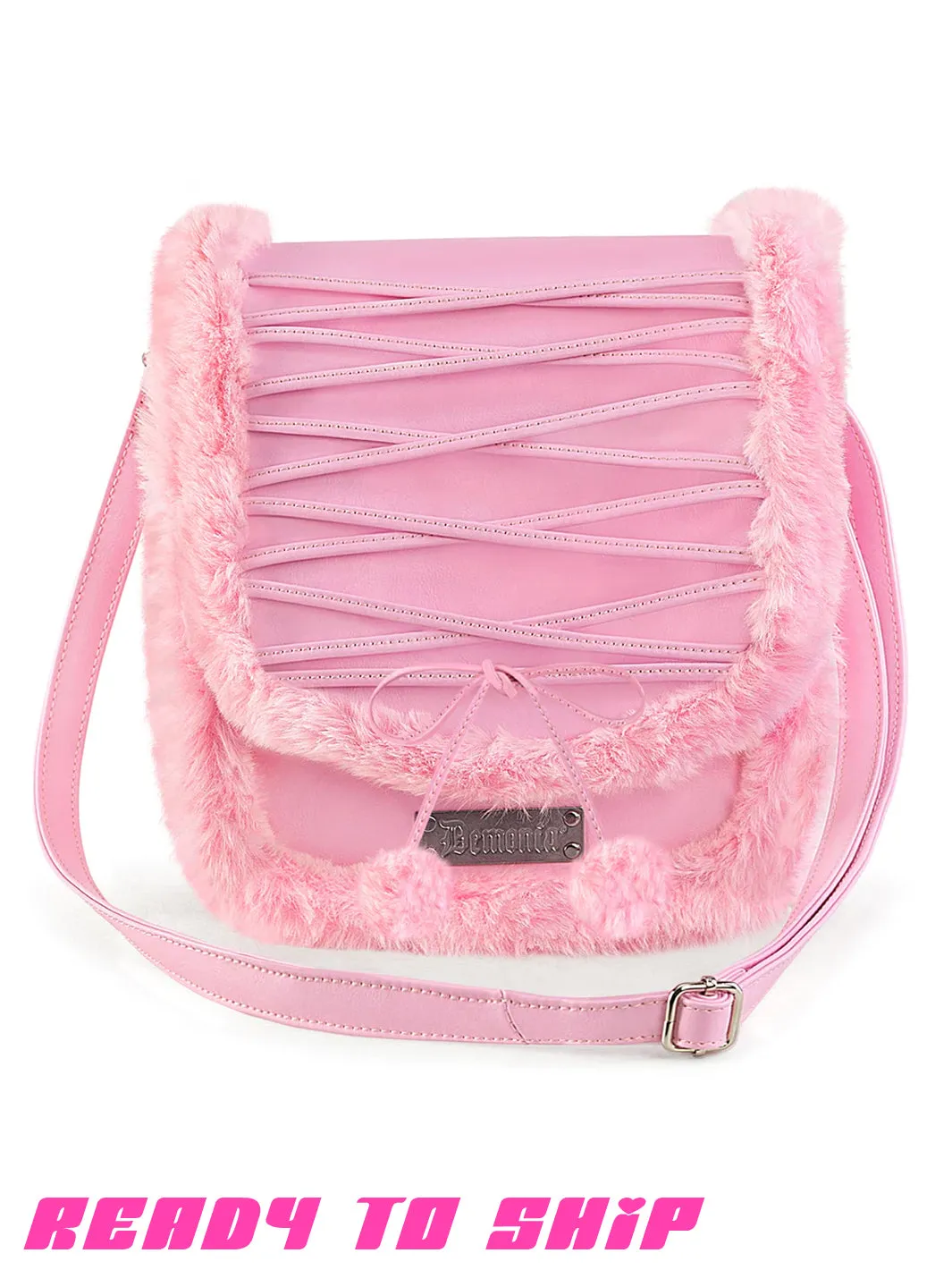 FAUX SUEDE & FUR CROSS BODY BAG - BABY PINK