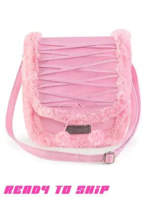 FAUX SUEDE & FUR CROSS BODY BAG - BABY PINK