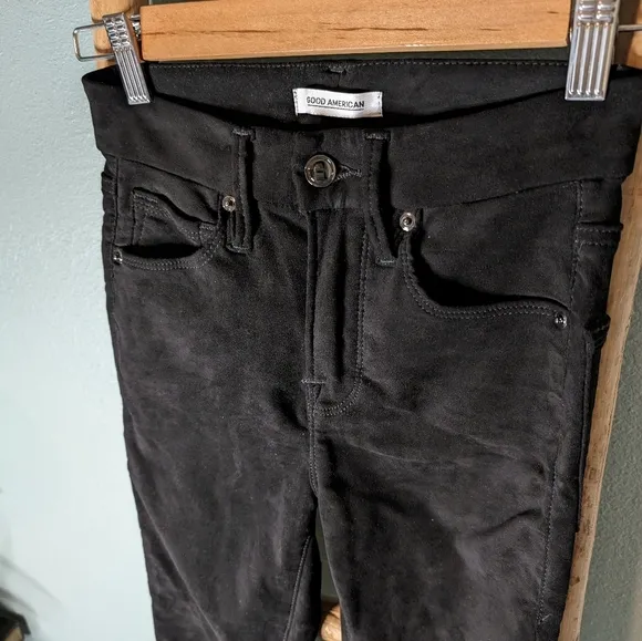 Good American Good Legs crop black faux suede jeans