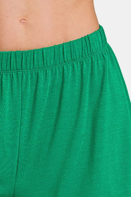 Green Button Down Short Sleeve Top and Shorts Lounge Set