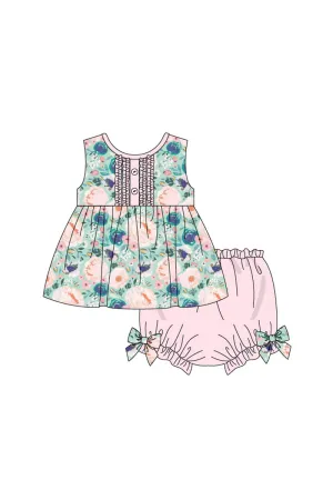 Green Garden Serenity Print Girl Bloomer Set