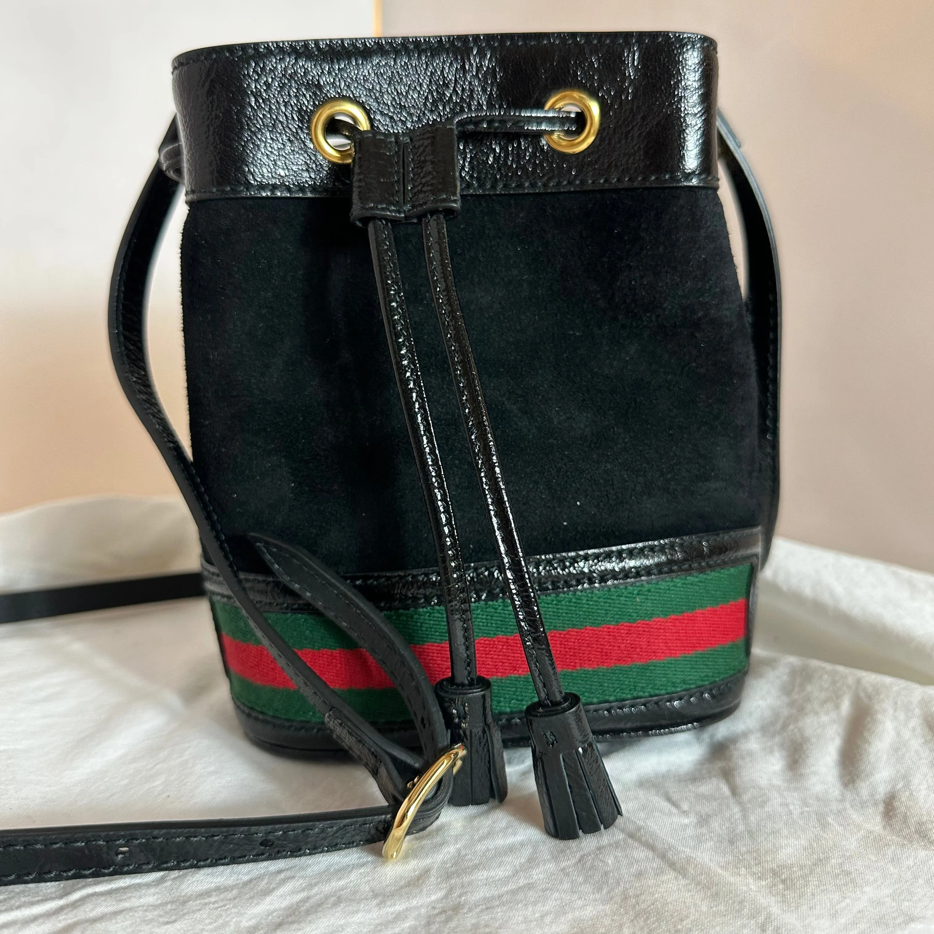 Gucci Ophidia Suede Mini Bucket Bag in Black