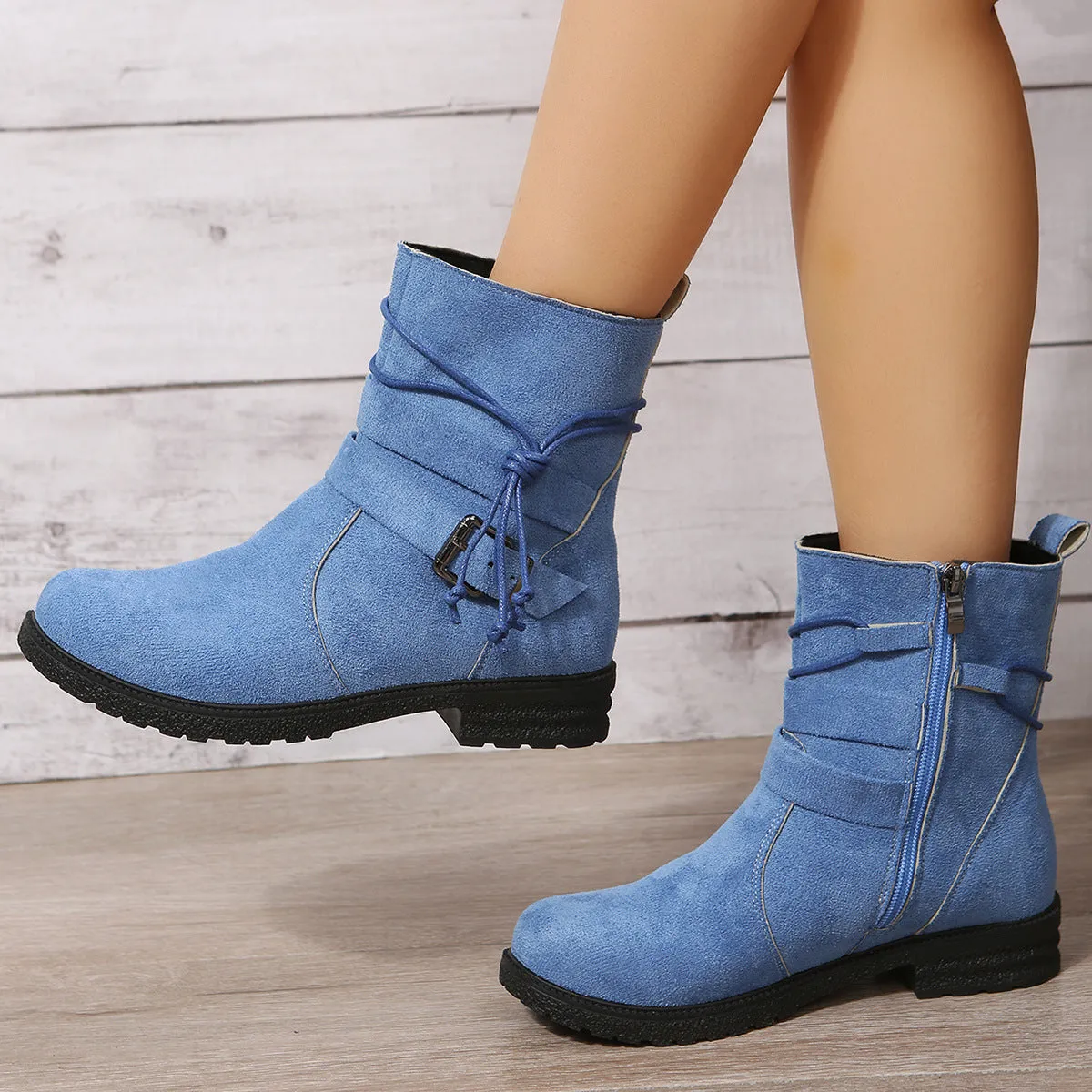 Hazel Blues® |  Suede Side Zip Round Toe Boots