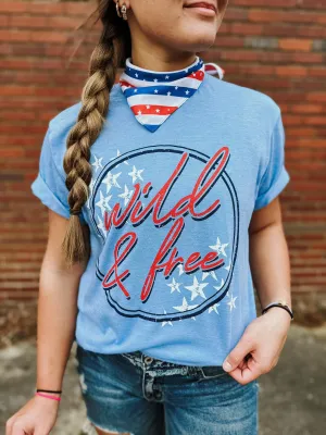 Heather Blue {WILD   FREE} Patriotic Crew Neck Tee
