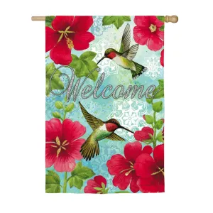 Hummingbird & Hollyhock House Sub Suede Flag,z13s3628