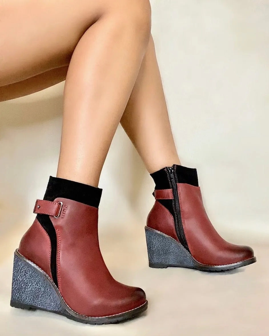 Isabel Wine Wedge Bootie