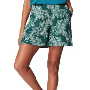 J. Jill Wearever Pull On 6&quot; Shorts Front Pockets Green Floral Women's Size L