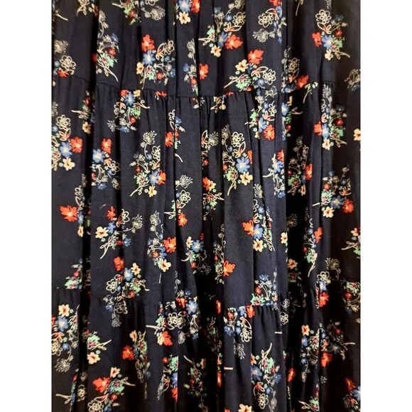 Jody California USA‎ Navy Ruffle Tiered Boho Maxi Skirt Floral Vintage NWT