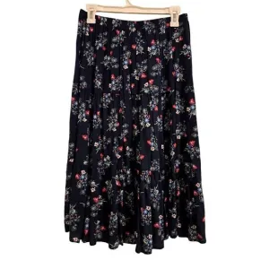 Jody California USA‎ Navy Ruffle Tiered Boho Maxi Skirt Floral Vintage NWT
