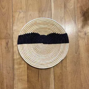 Kazi Striped Black and Natural Raffia Plate