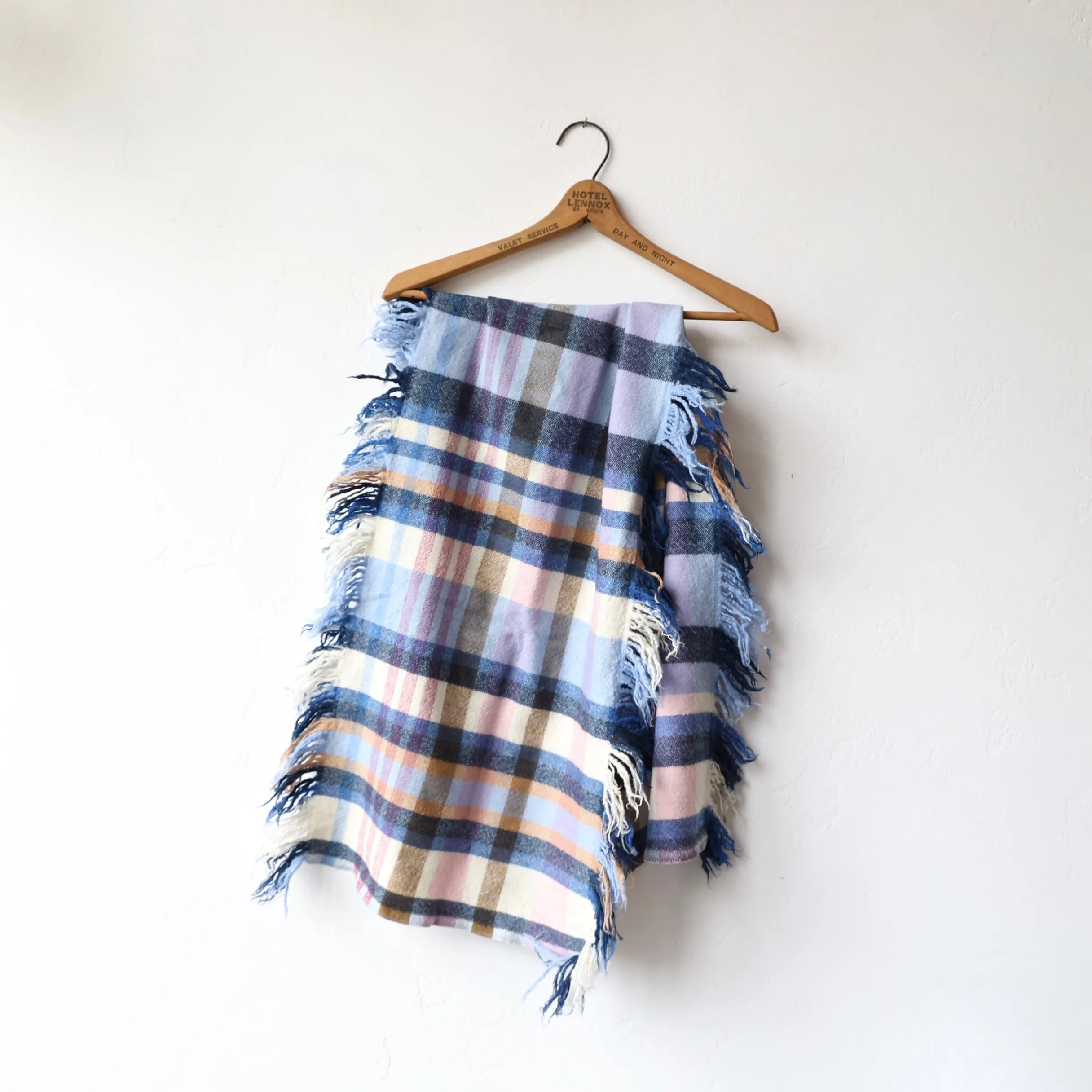 Khadi & Co. Wool Fringe Scarf - Navy/Pink Plaid