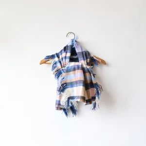 Khadi & Co. Wool Fringe Scarf - Navy/Pink Plaid