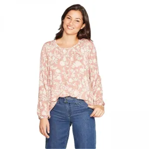 Knox Rose Women's Floral Print Long Sleeve Scoop Neck Blouse