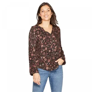 Knox Rose Women's Long Sleeve V-Neck Front Button Down Shirt