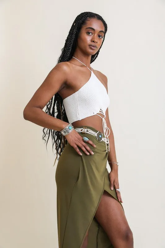 Lace-Up Halter Knit Bralette Top