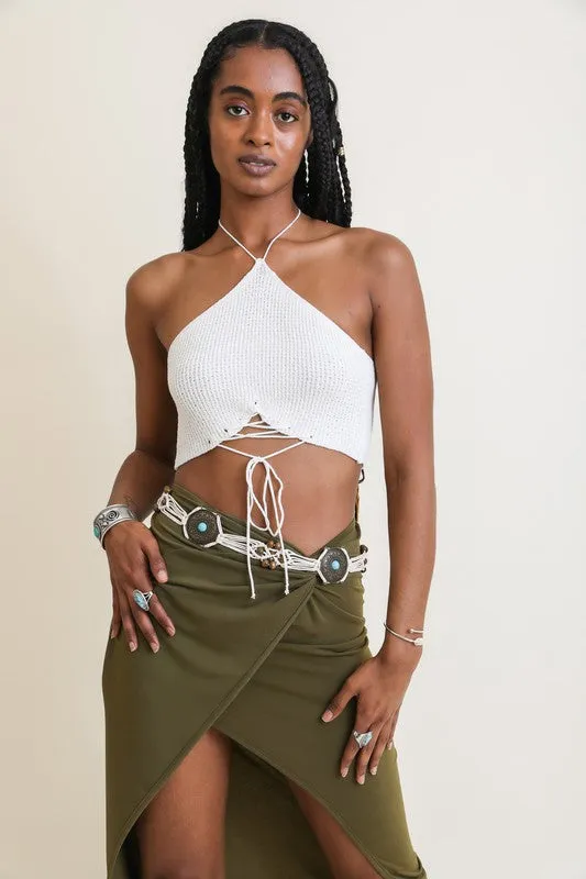 Lace-Up Halter Knit Bralette Top