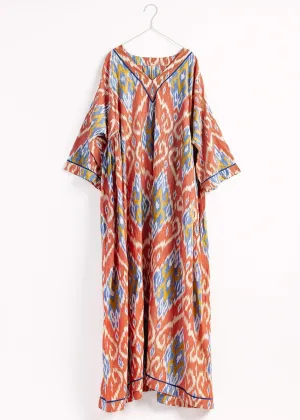 Laila Ikat Kaftan - Rust/Blue
