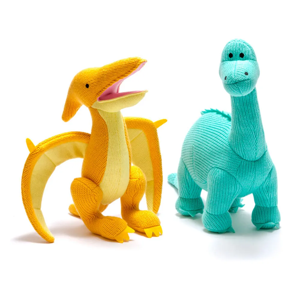 Large Knitted Yellow Pterodactyl Dinosaur Toy