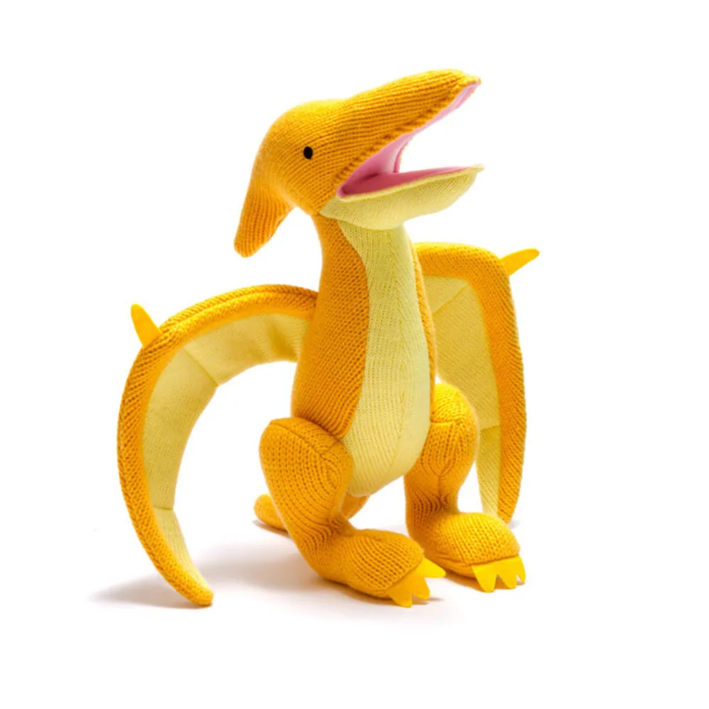 Large Knitted Yellow Pterodactyl Dinosaur Toy