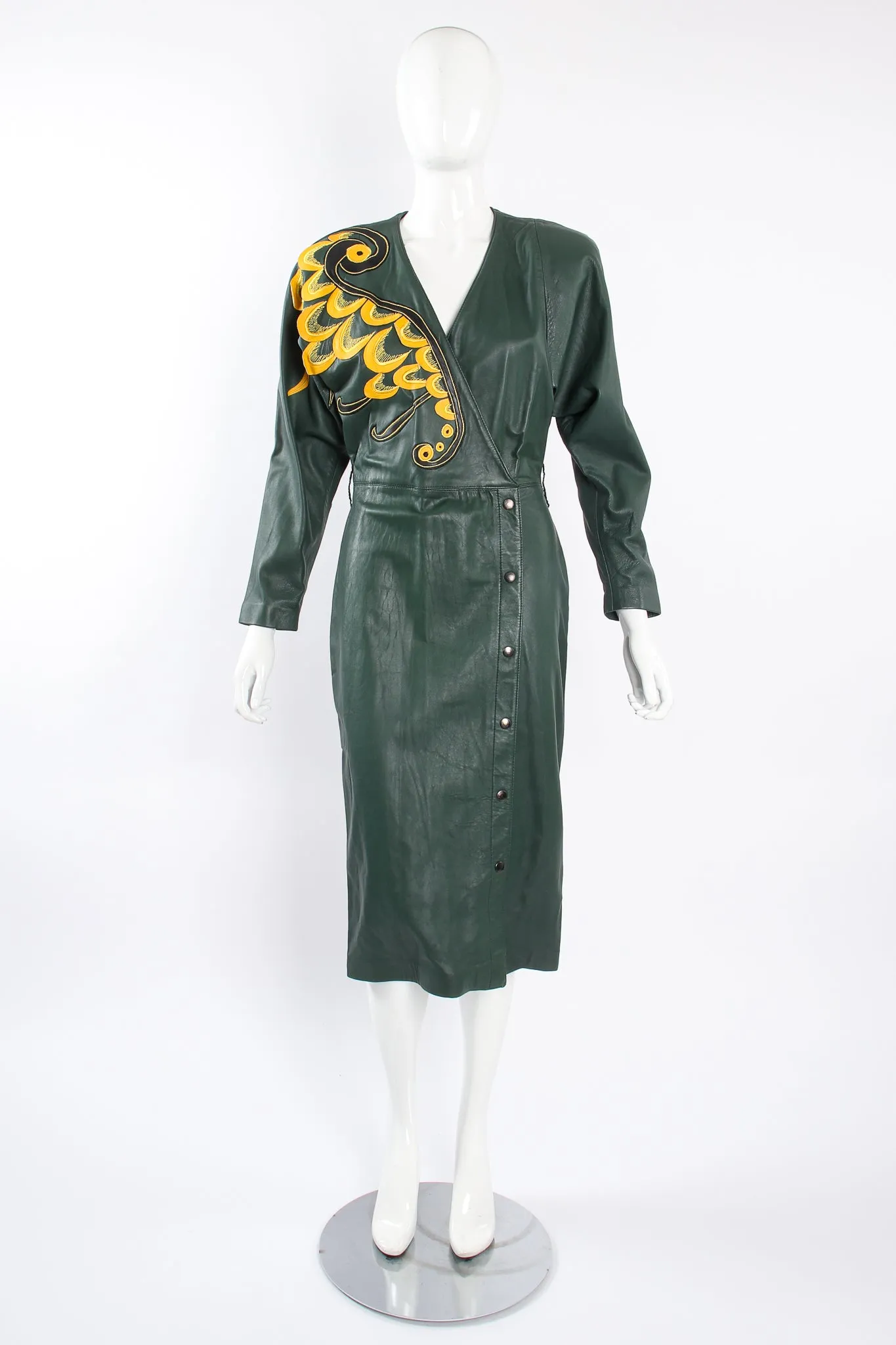 Leather Appliqué Wrap Dress
