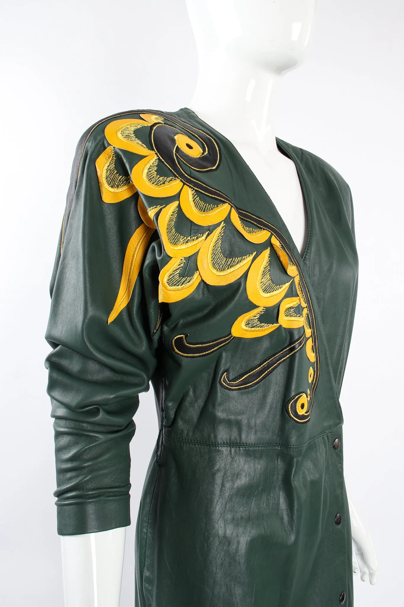 Leather Appliqué Wrap Dress